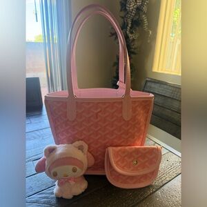 Pink Small Tote Bag with Charm and Matching Wristlet